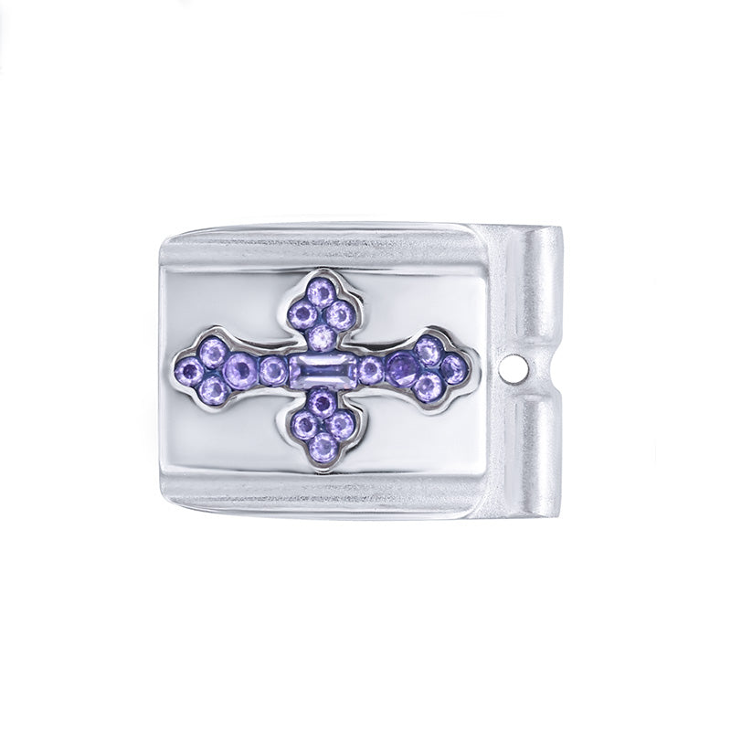 ACTJOYS® Mirror Polished Silver Modular Link - Amethyst Royal Cross