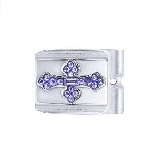 ACTJOYS® Mirror Polished Silver Modular Link - Amethyst Royal Cross