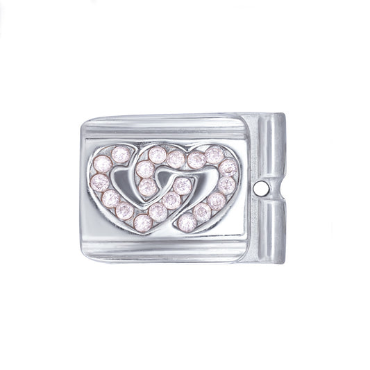 ACTJOYS® Mirror Polished Silver Modular Link - Intertwined Hearts Champagne Pink