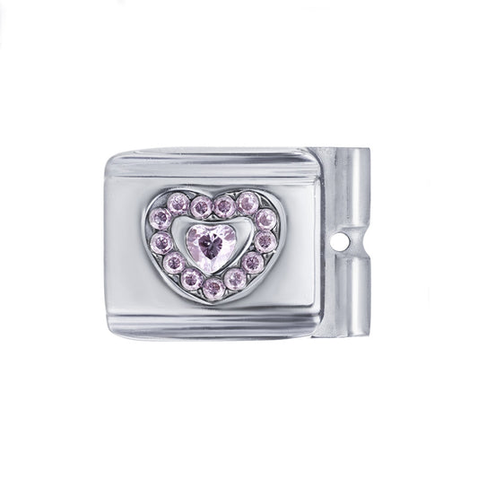 ACTJOYS® Mirror Polished Silver Modular Link - Pink Heart-in-Heart Charm