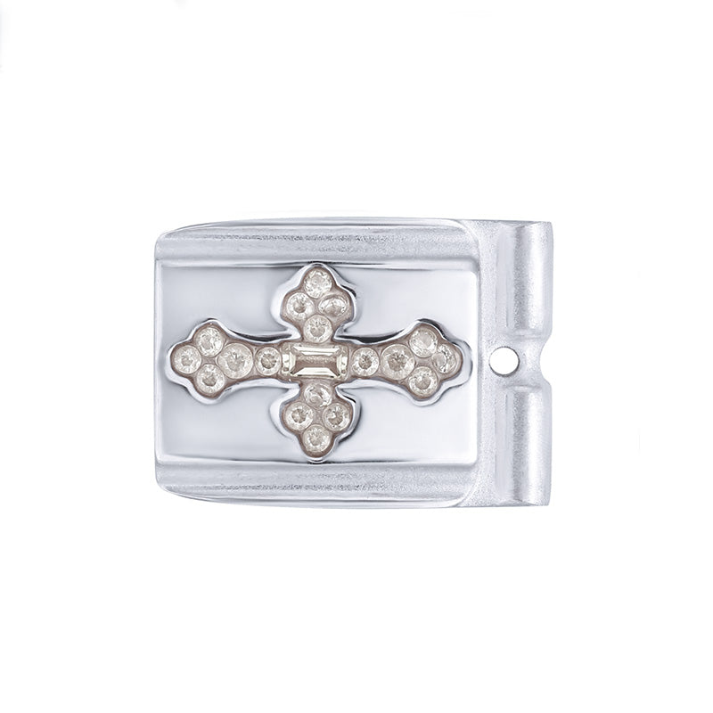 ACTJOYS® Mirror Polished Silver Modular Link - Baguette Center Cross
