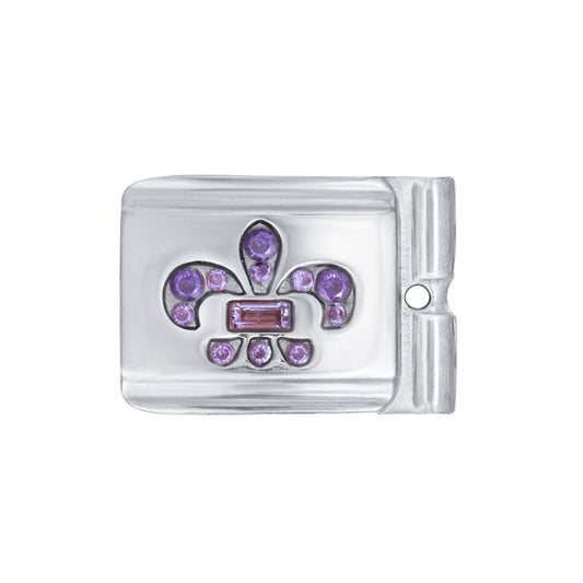 ACTJOYS® Mirror Polished Silver Modular Link - Amethyst Fleur-de-lis Charm