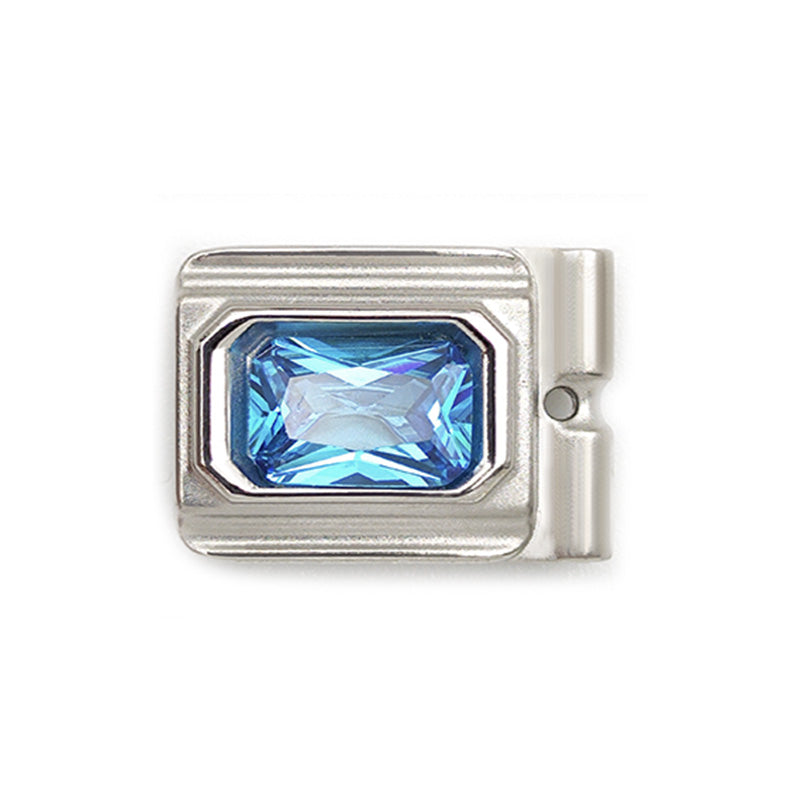 ACTJOYS® Mirror Polished Silver Modular Link - Emerald-Cut Aqua Blue Charm