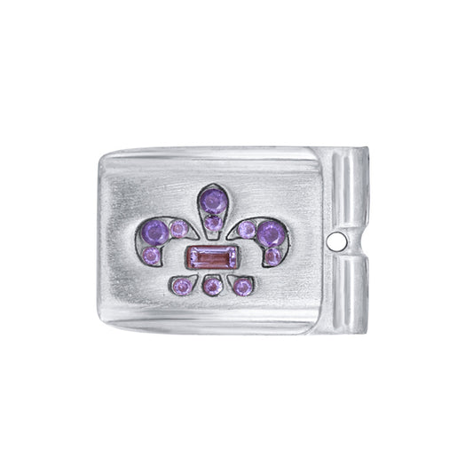 ACTJOYS® Brushed Silver Modular Link - Amethyst Fleur-de-lis Charm